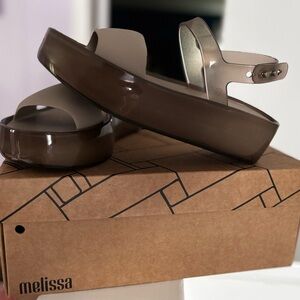 Melissa Brown Minimalist Sandals with Glossy Straps